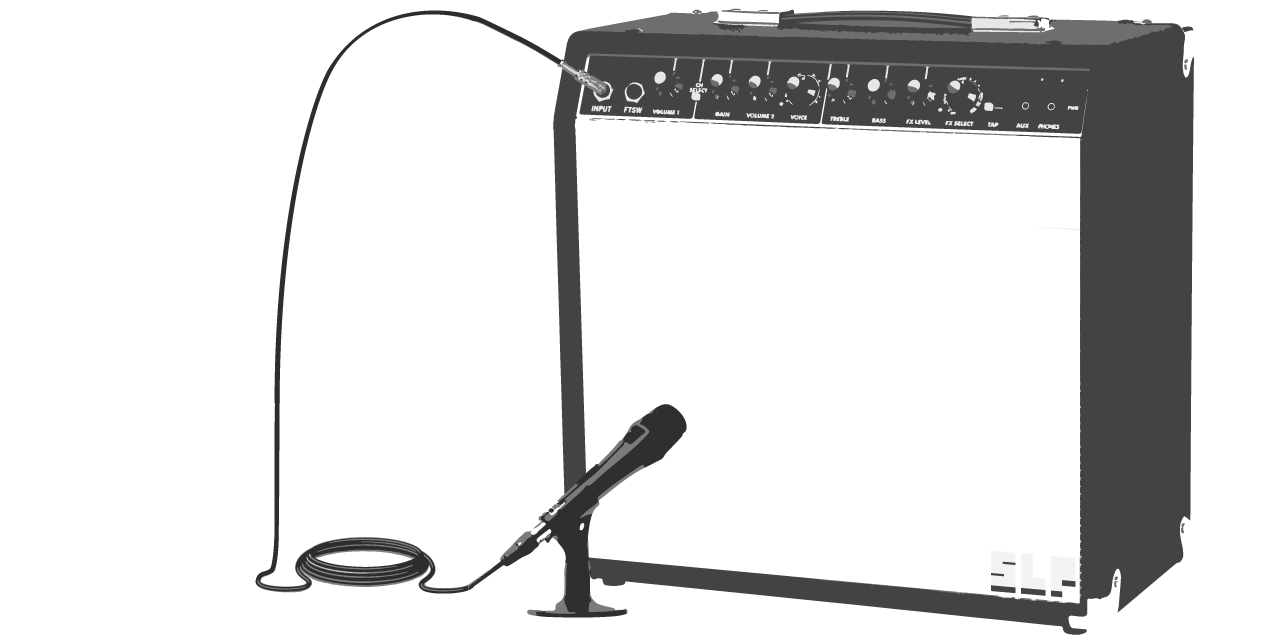 SuperLiteralProducts - If it's a fault it is not a feature; tell us what's wrong. - (Image showing: Guitar amplifier with a microphone pointed close to it - metaphor for feedback)