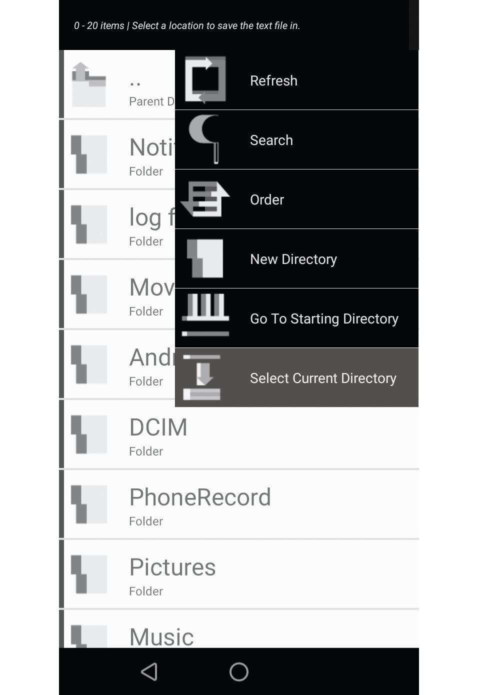 Screenshot showing file menu expanded with the select current directory menu item highlighted.